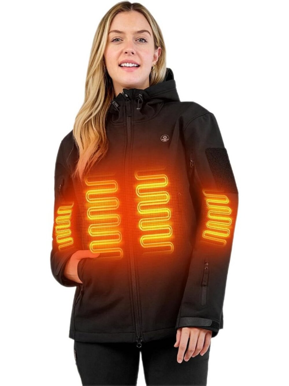 Heated Women’s Jacket, Soft Shell Winter Coat with 12V Battery, Hooded Warmth